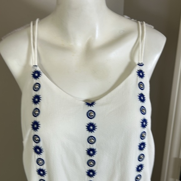 Shoshanna Simone Dress White Blue Embroidered Embellished Sz 10 NEW - Picture 3 of 11